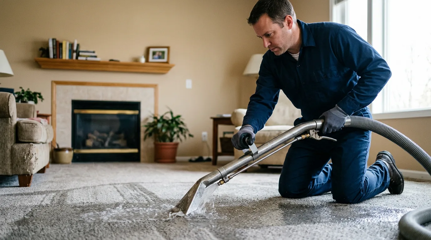 Water damage restoration technician working near Midland, IN